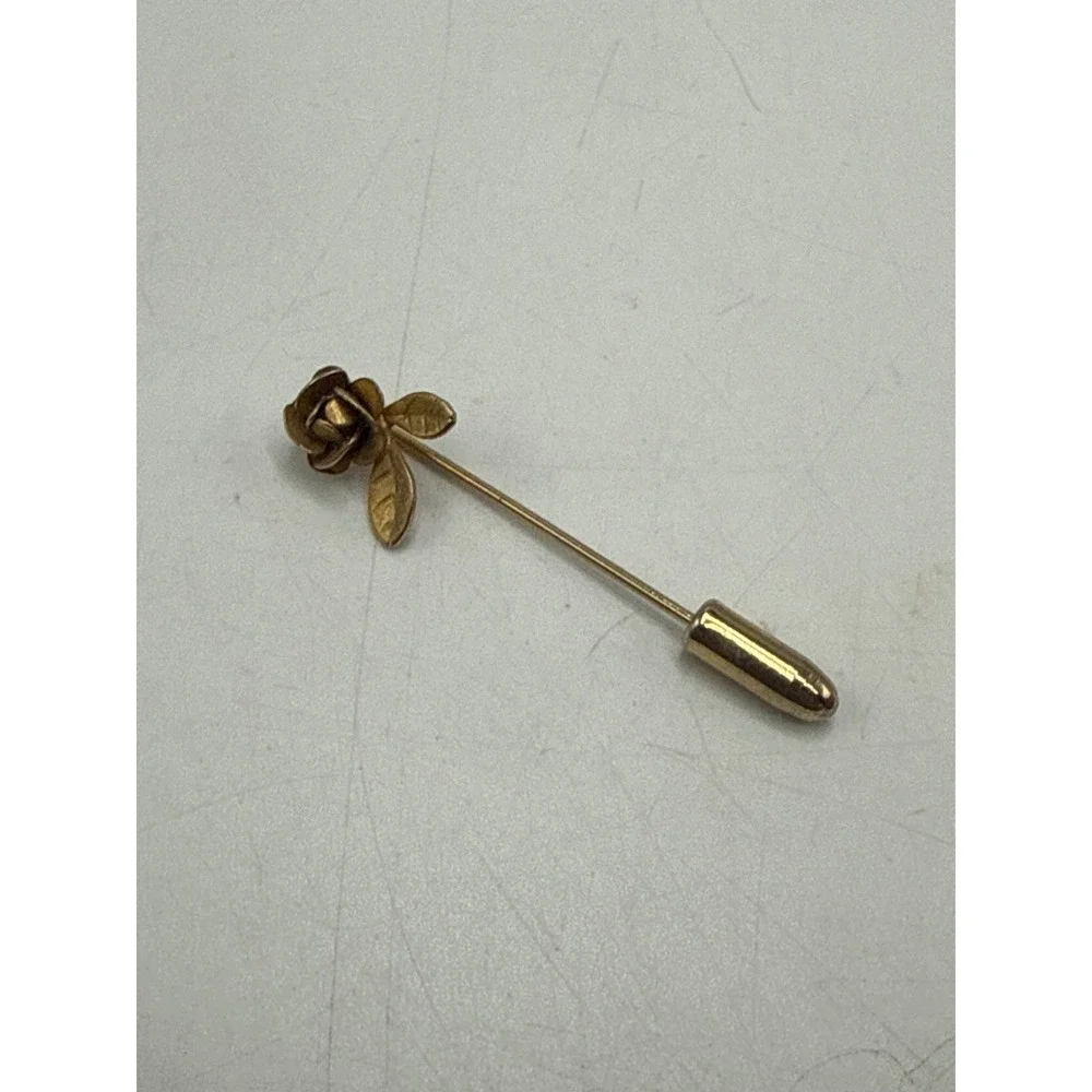 Vintage Rose Flower Stick Pin Gold Tone Floral Lapel Hat Scarf Pin with Clutch‎
